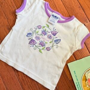 Y2K Vintage OshKosh B'gosh White & Lavender Floral Ringer Toddler Tee, 12m